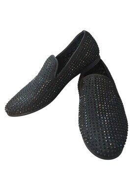 Steve Madden Crystal-Studded Black Slip-On Loafers Women's Size 7.5